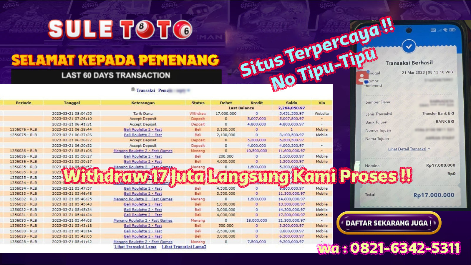 Bukti JP Live Casino - Roulette - 17 juta