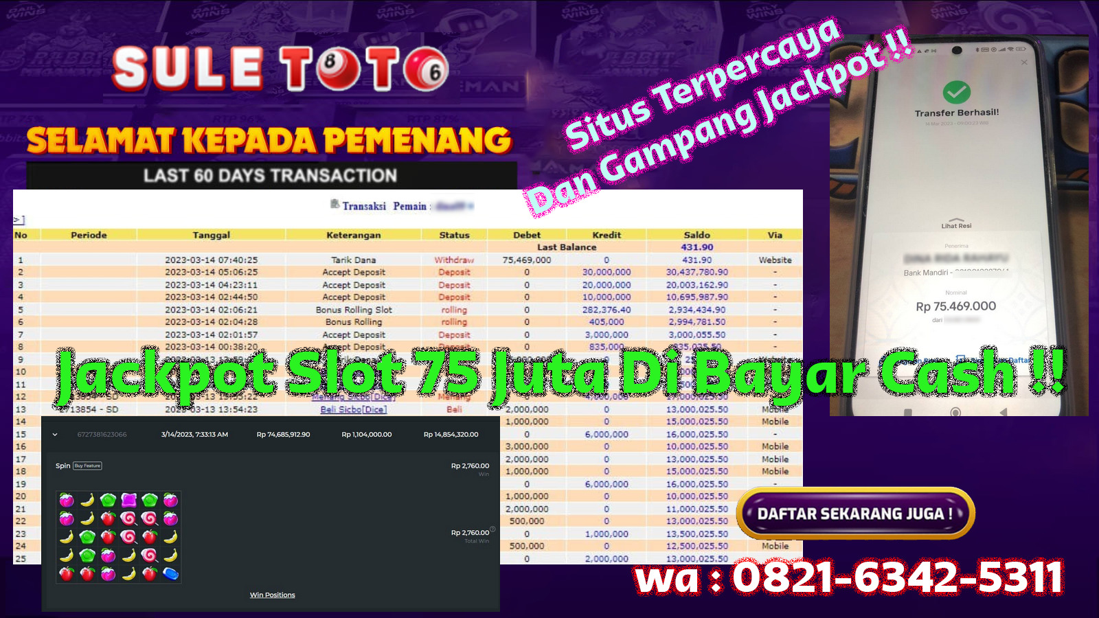 Bukti JP Live Casino - Sicbo Dadu