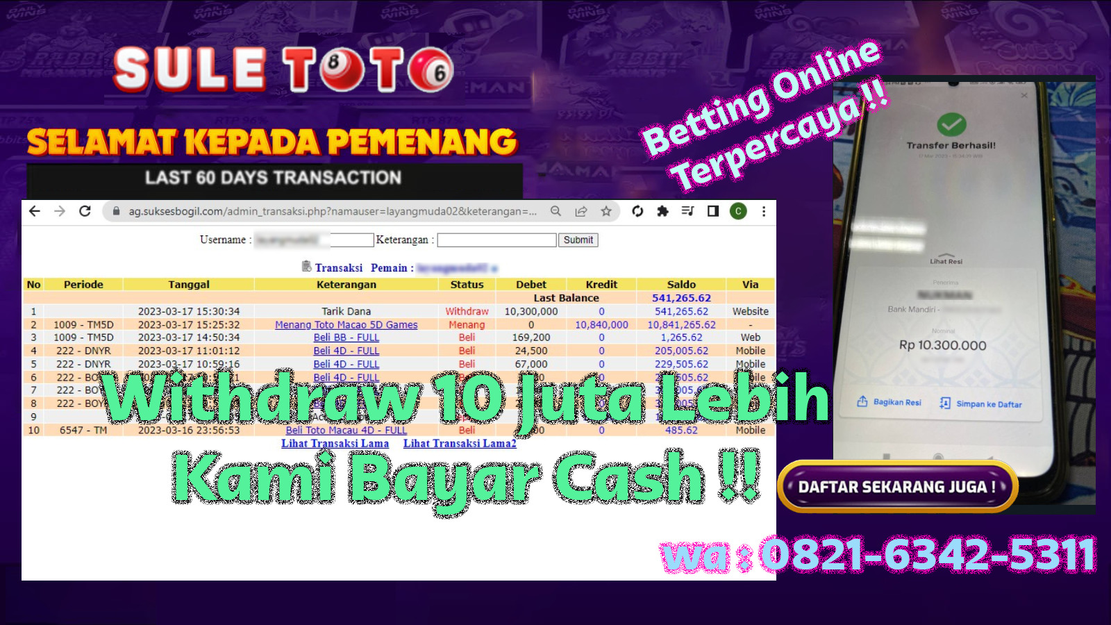 Bukti JP Togel Online TotoMacau 5D