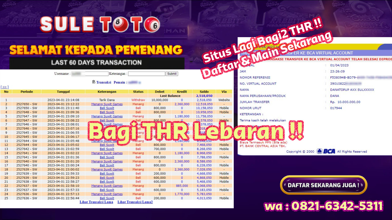 Bukti JP Live Game - Suwit Online