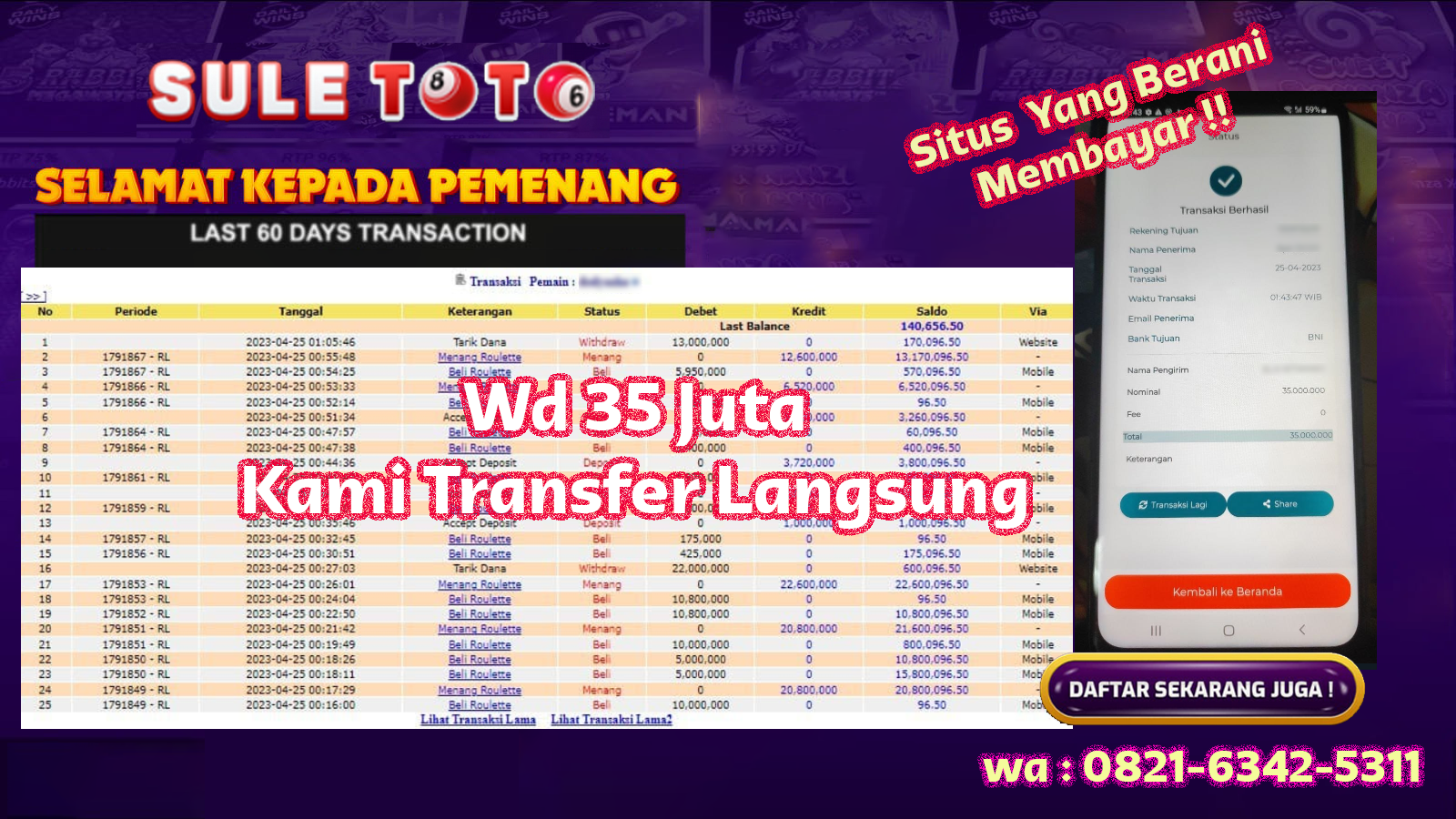 Bukti JP Suletoto Live Casino - Roulette