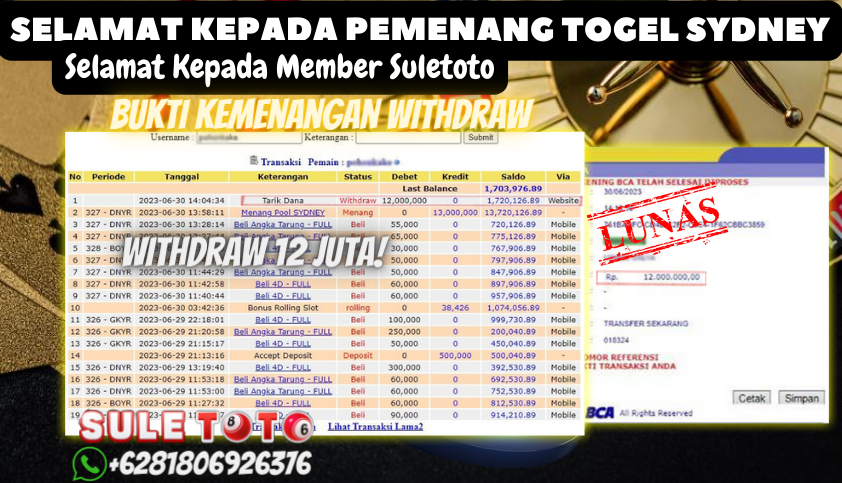 Bukti JP Togel Online Suletoto - Togel Sydney