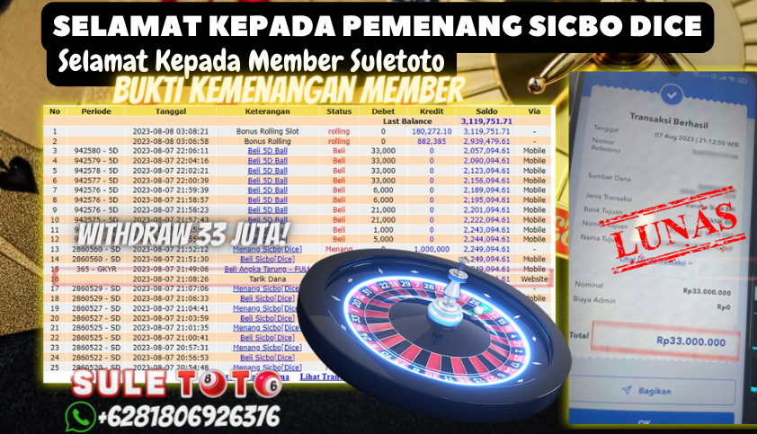 Bukti JP Live Casino Suletoto - Sicbo Dice